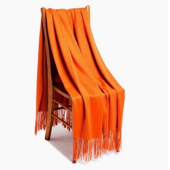 ONE KINGS LANE Solid Cashmere Throw, Orange, Retail Price $295.00US - Picture 2 of 10